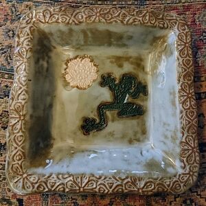 Handmade Pottery Dish – 8x8 Square – Frog & Floral Motif – Local Artist